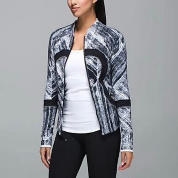 Lululemon Karmacollected Jacket Black White Brush Print Full Zip Size 4 - Picture 2 of 16